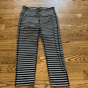 Athleta Stripes Chaturanga Capri Black White Striped